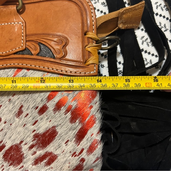 Tooled Leather, Hair on Hide & Fringe Western Purse - Picture 8 of 9